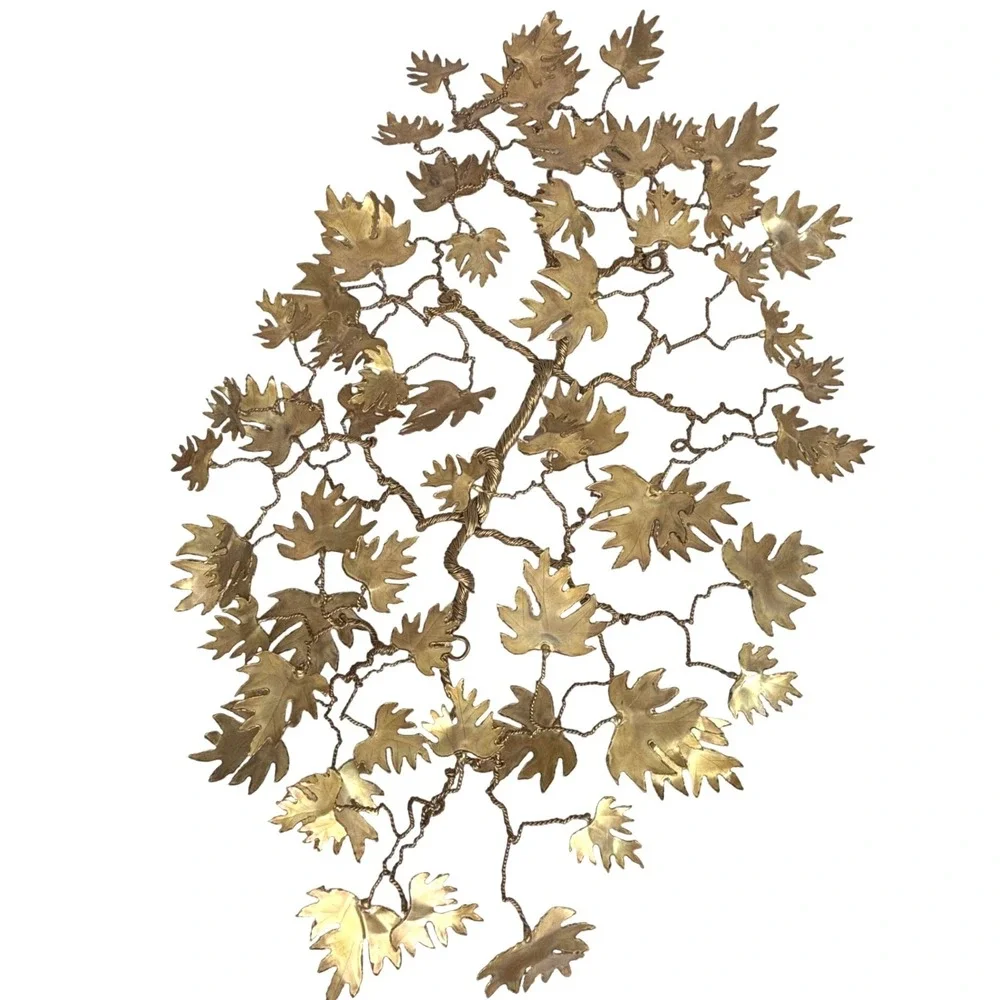 MCM Curtis Jere Style Brass Metal Brutalist Sculpture Tree Branch Leaves